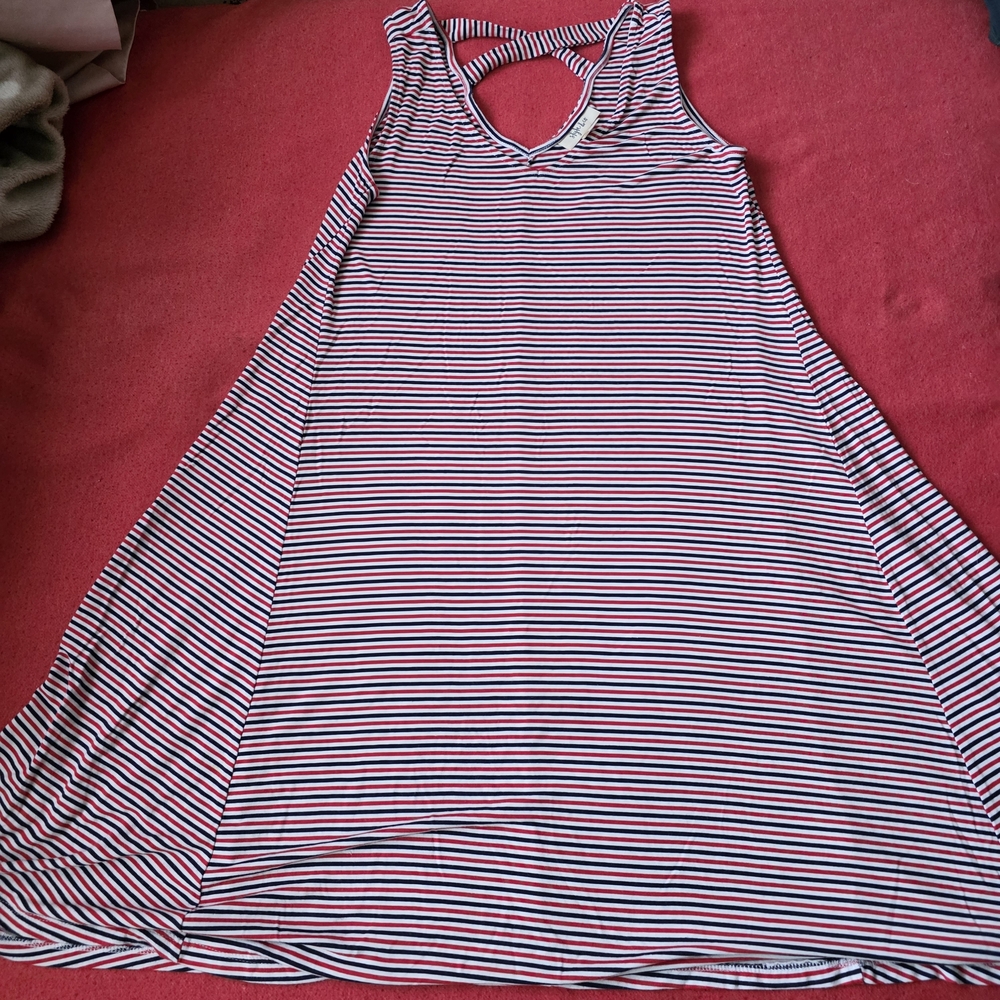 XS Style & Co Red, White, and Blue Striped Sleeveless Stretchy Thin Maxi Dress